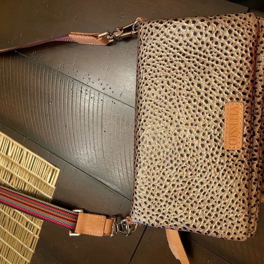 Consuela Gold and Tan Crossbody Bag